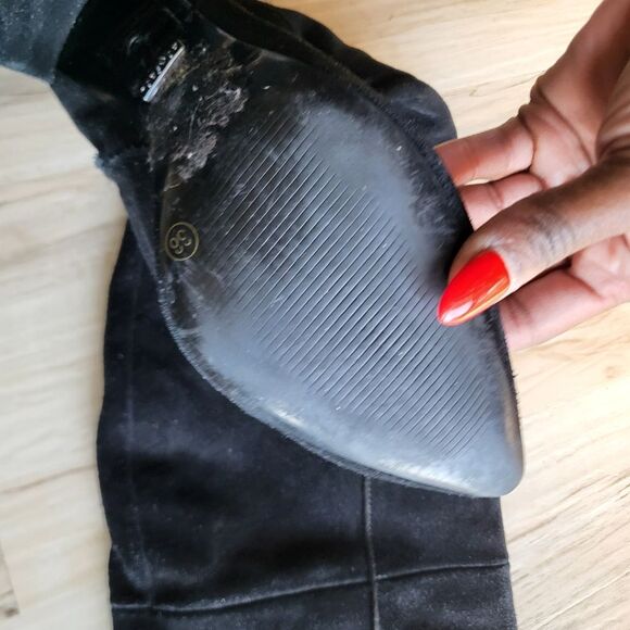 Black Suede Leather Over the Knee Block Heel Boots Sz 38 TopShop - Picture 9 of 10